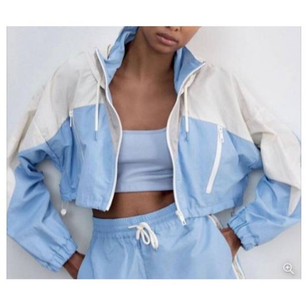 ZARA Combination Cropped Sporty Athletic Runners Jacket Size M Streetwear
